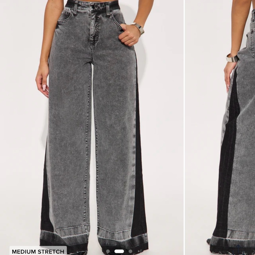 Fashion Nova Black and Gray Flare Jeans